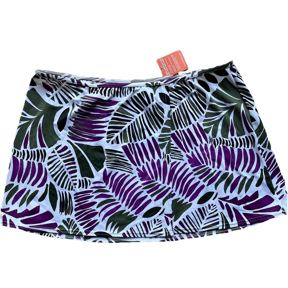 NWT LANDS'‎ END Swim Skirt Purple White Swimsuit Bottoms Floral Cover Up Sz 18